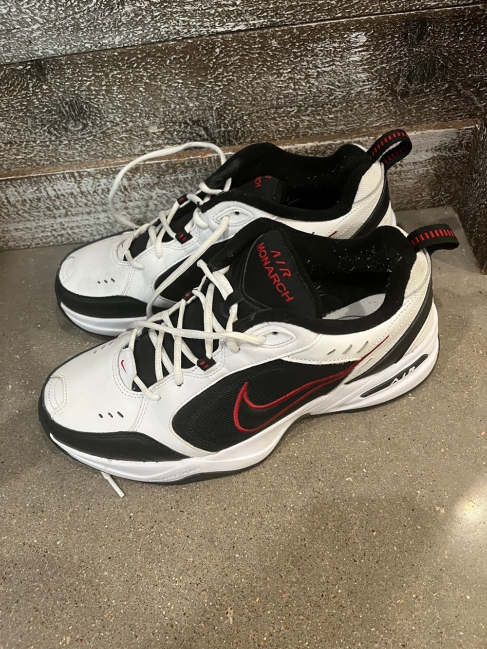 Nike White Black Red Air Monarch Retro Training Shoes